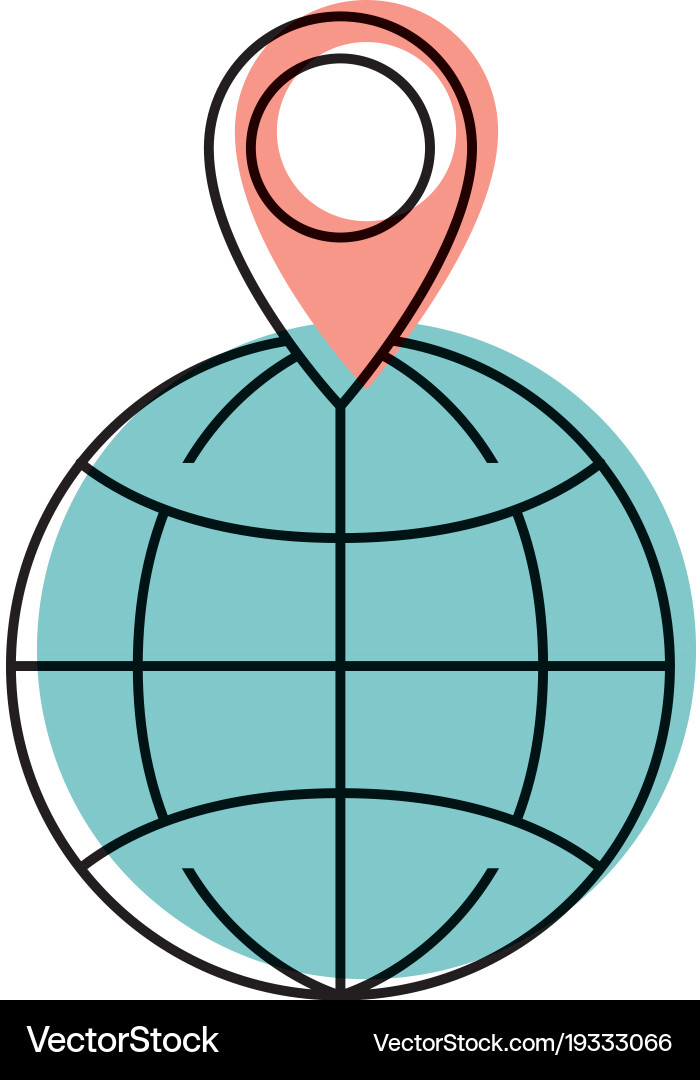 World globe and map pointer on top in watercolor Vector Image
