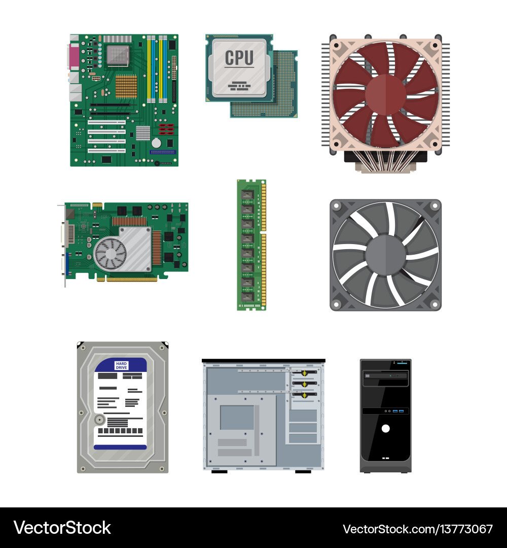 Assembling pc personal computer hardware Assembling pc personal computer hardware vector image