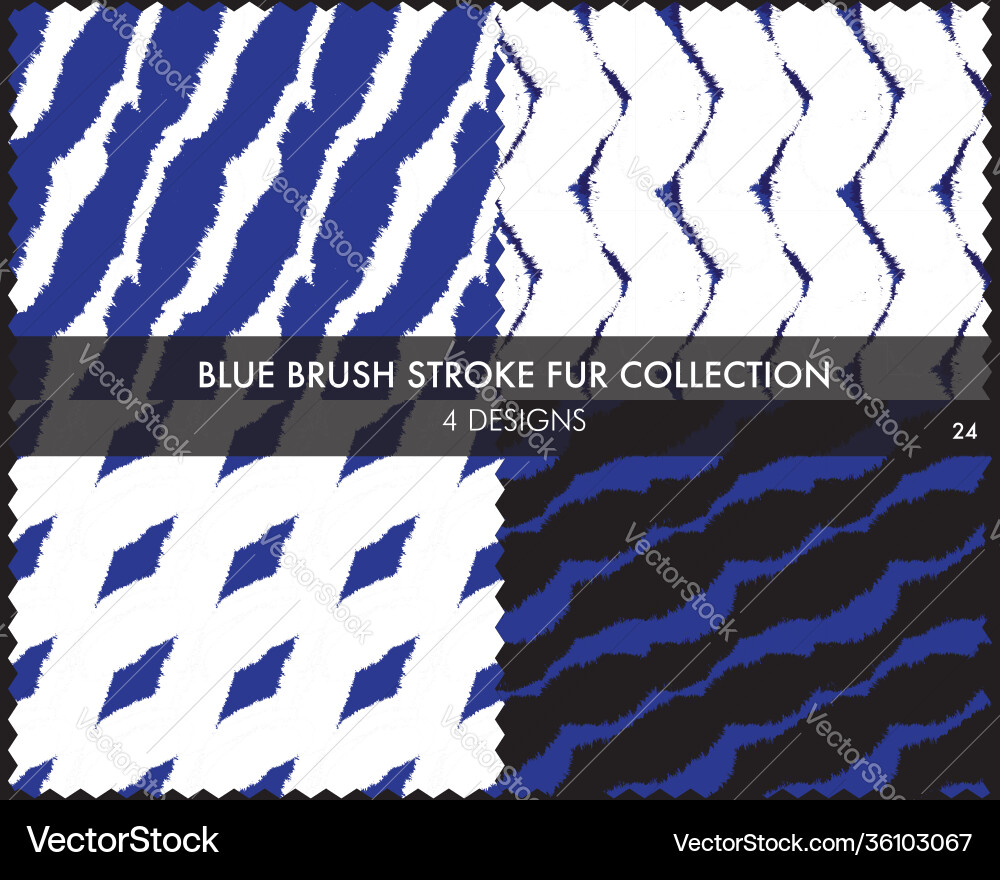 Blue brush stroke fur seamless pattern collection Blue brush stroke fur seamless pattern collection vector image