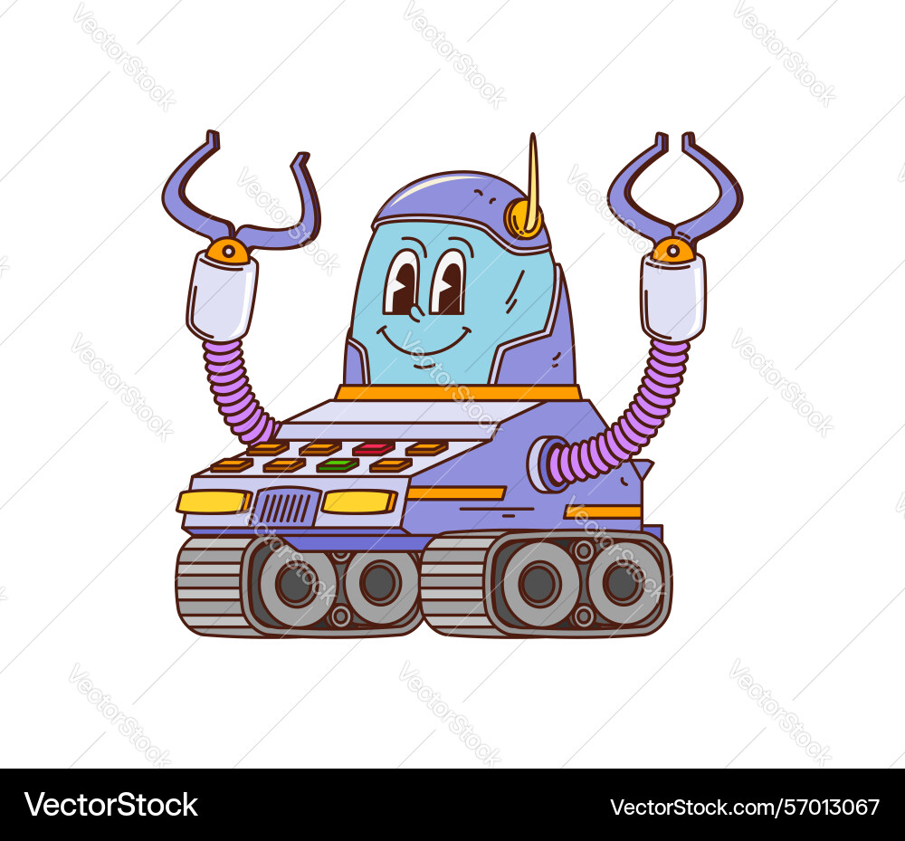 Cartoon groovy robot character with tracked base Cartoon groovy robot character with tracked base vector image