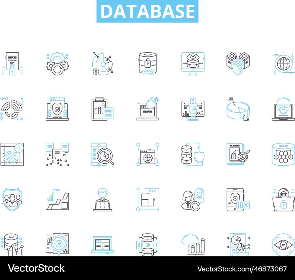 Database linear icons set retrieval Database linear icons set retrieval vector image