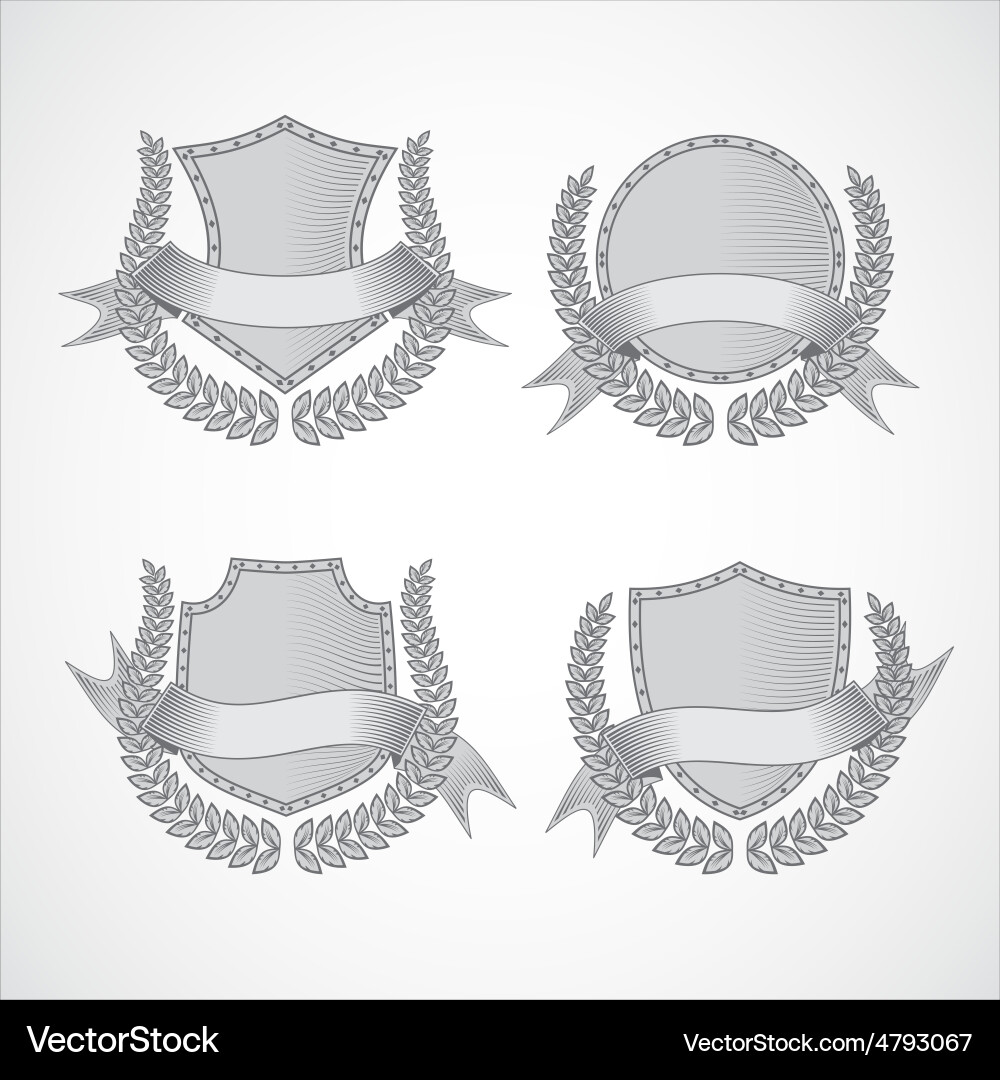 Design elements set of shields with laurel vector image