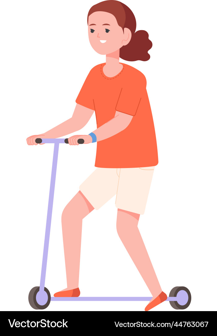 Girl on kick scooter outdoor activity joyful kid Girl on kick scooter outdoor activity joyful kid vector image