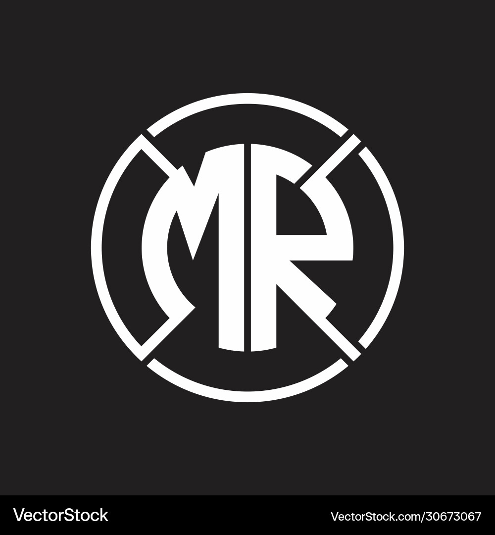 Mr logo monogram with four part circle slash Vector Image