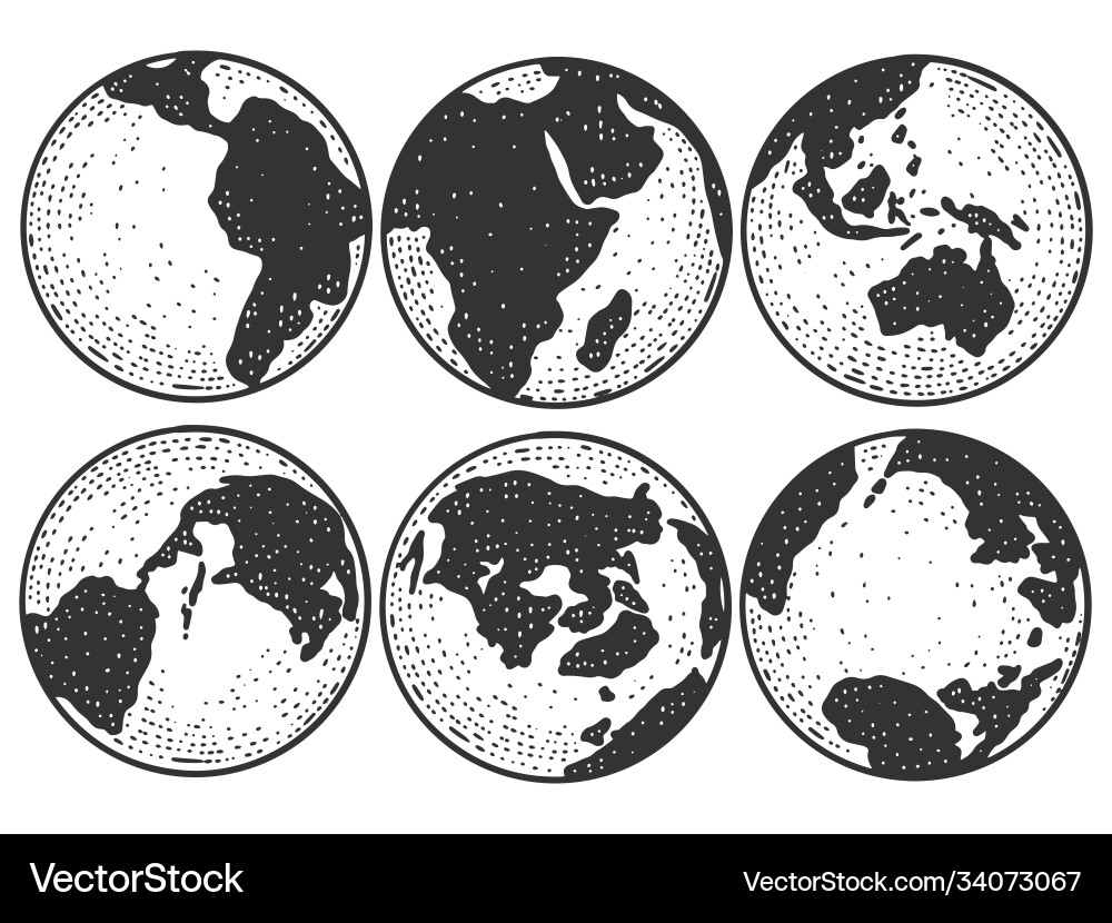 Planet earth from different angles globe sketch Planet earth from different angles globe sketch Vector Image
