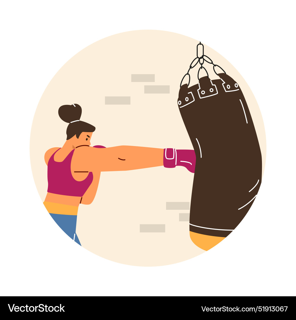 Professional woman boxer fighter exercising Vector Image