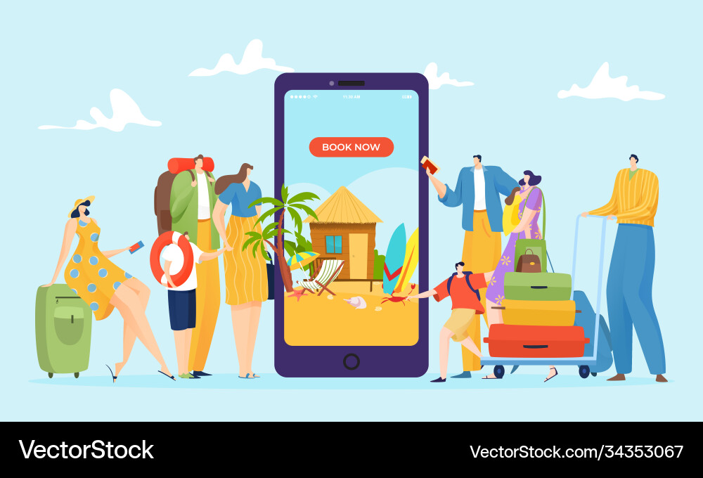 Reisebuchung online bei Smartphone Sommer Reisebuchung online bei Smartphone Sommer vektorbild