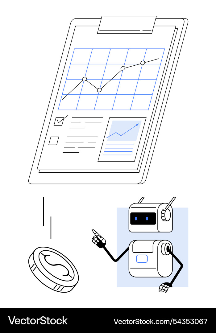 Robot pointing at financial chart with document Robot pointing at financial chart with document vector image