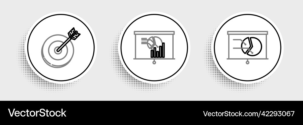 Set line board with graph chart target and icon Set line board with graph chart target and icon Vector Image