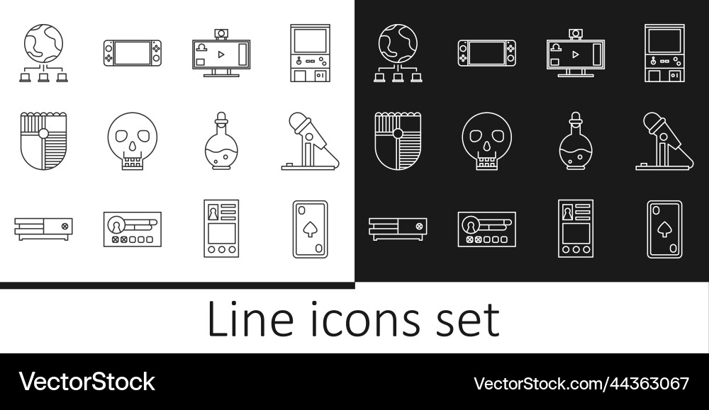 Set line playing card with diamonds microphone Vector Image