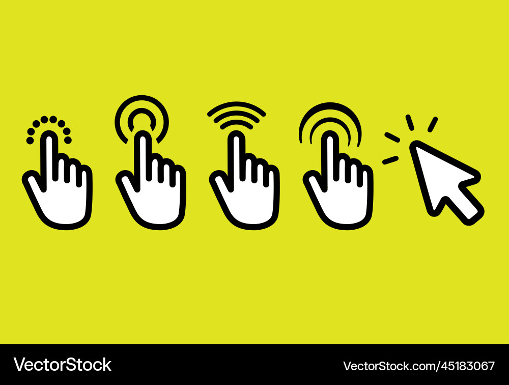 Set of hand pointer or cursor mouse push linear Set of hand pointer or cursor mouse push linear vector image