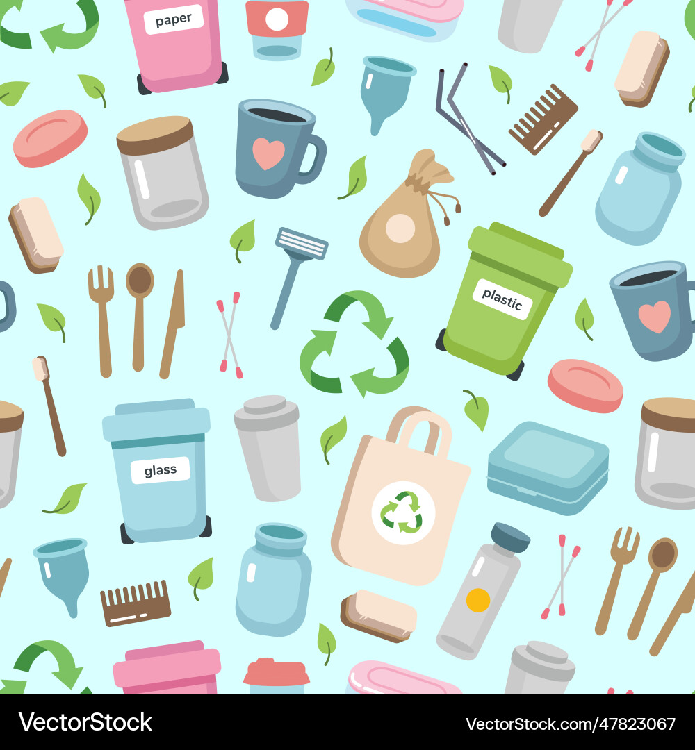 Zero waste concept seamless pattern with different Zero waste concept seamless pattern with different Vector Image