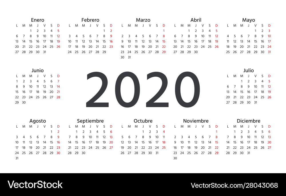 2020 spanish calendar template year planner 2020 spanish calendar template year planner vector image