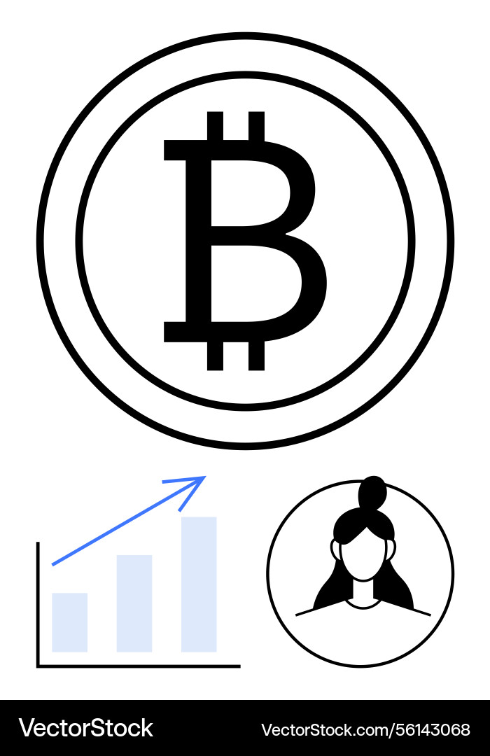 Bitcoin currency with growth chart and user Bitcoin currency with growth chart and user vector image