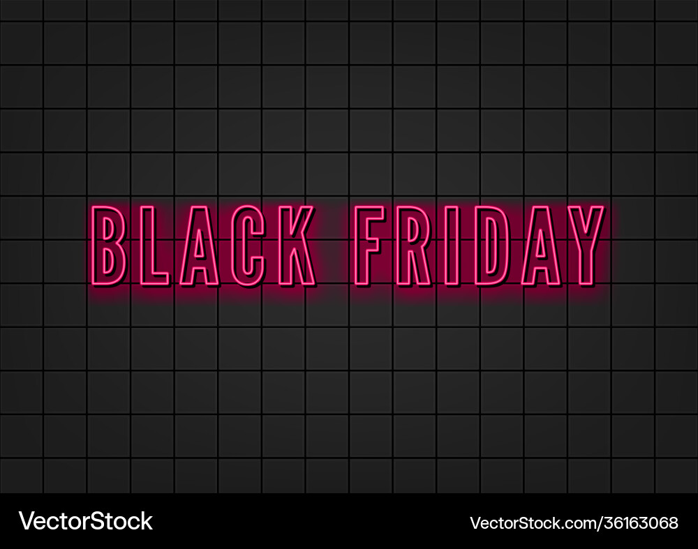 Black friday neon sign on tiles background Black friday neon sign on tiles background Vector Image