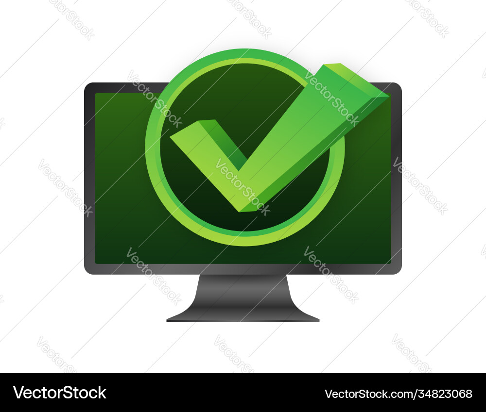 Computer mit Checkmark oder Tick-Benachrichtigung Computer mit Checkmark oder Tick-Benachrichtigung vektorbild