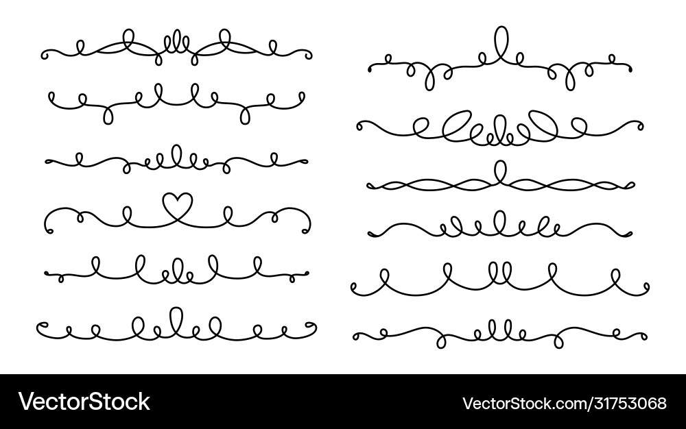 Divider and curl line calligraphic set Divider and curl line calligraphic set vector image