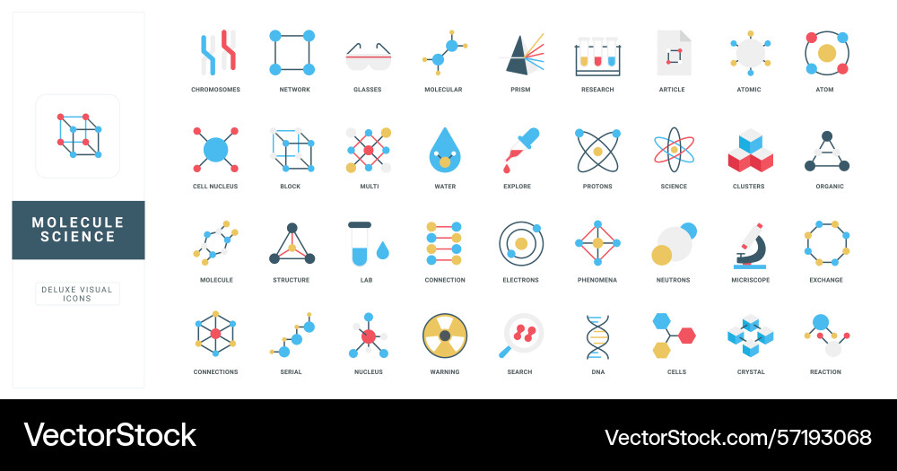 Flat molecule science icons set collection Flat molecule science icons set collection Vector Image