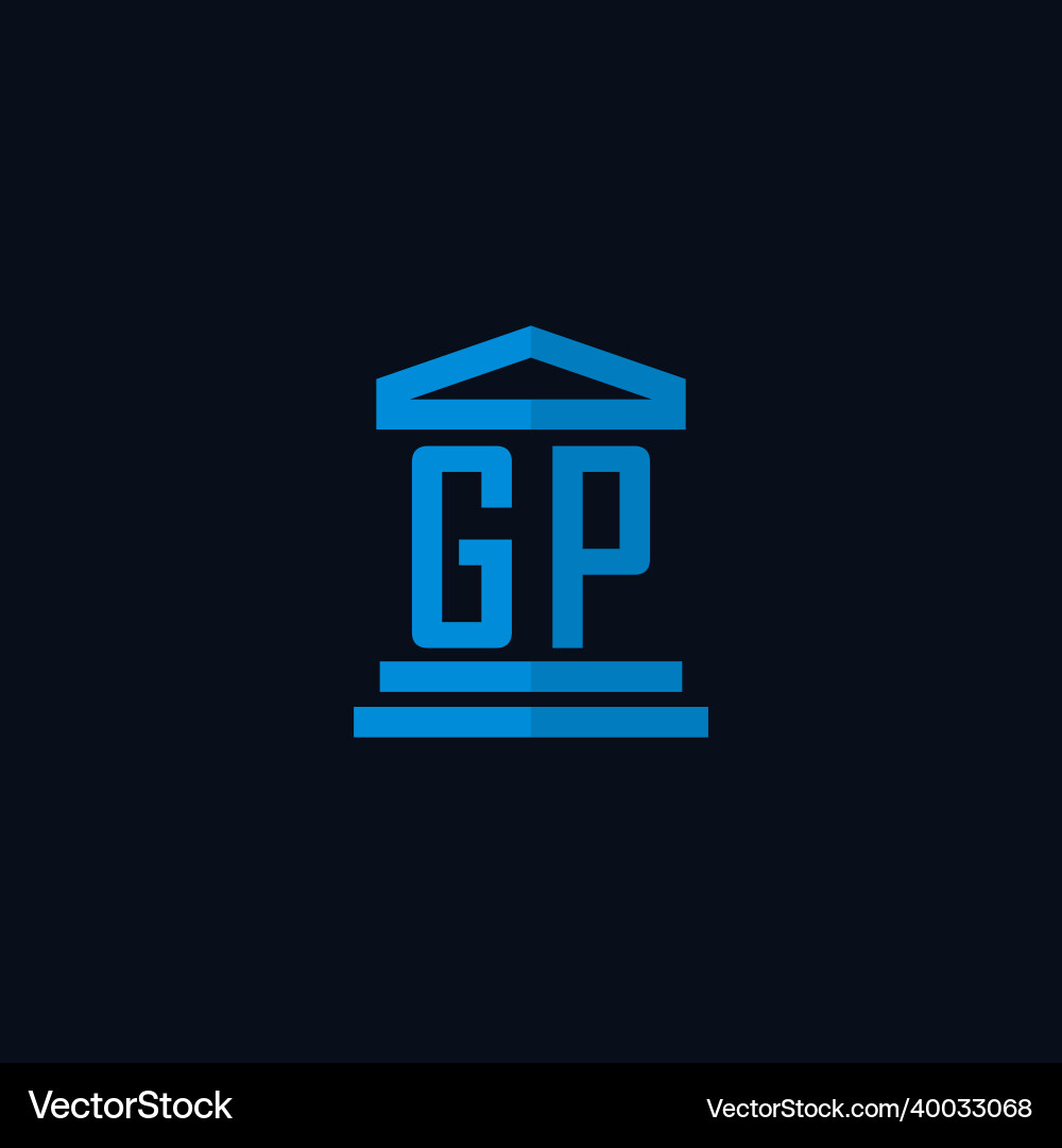Gp initial logo monogram with simple courthouse Gp initial logo monogram with simple courthouse Vector Image