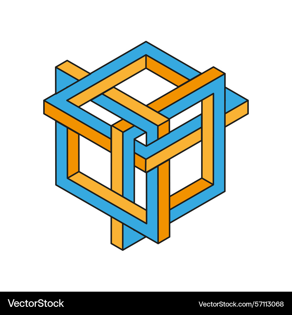 Impossible cube shape isometric structure orange Impossible cube shape isometric structure orange vector image
