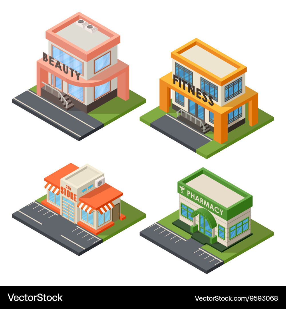 Isometric buildings set Royalty Free Vector Image
