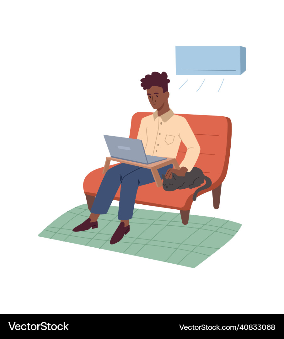 Man working with cat Man working with cat vector image