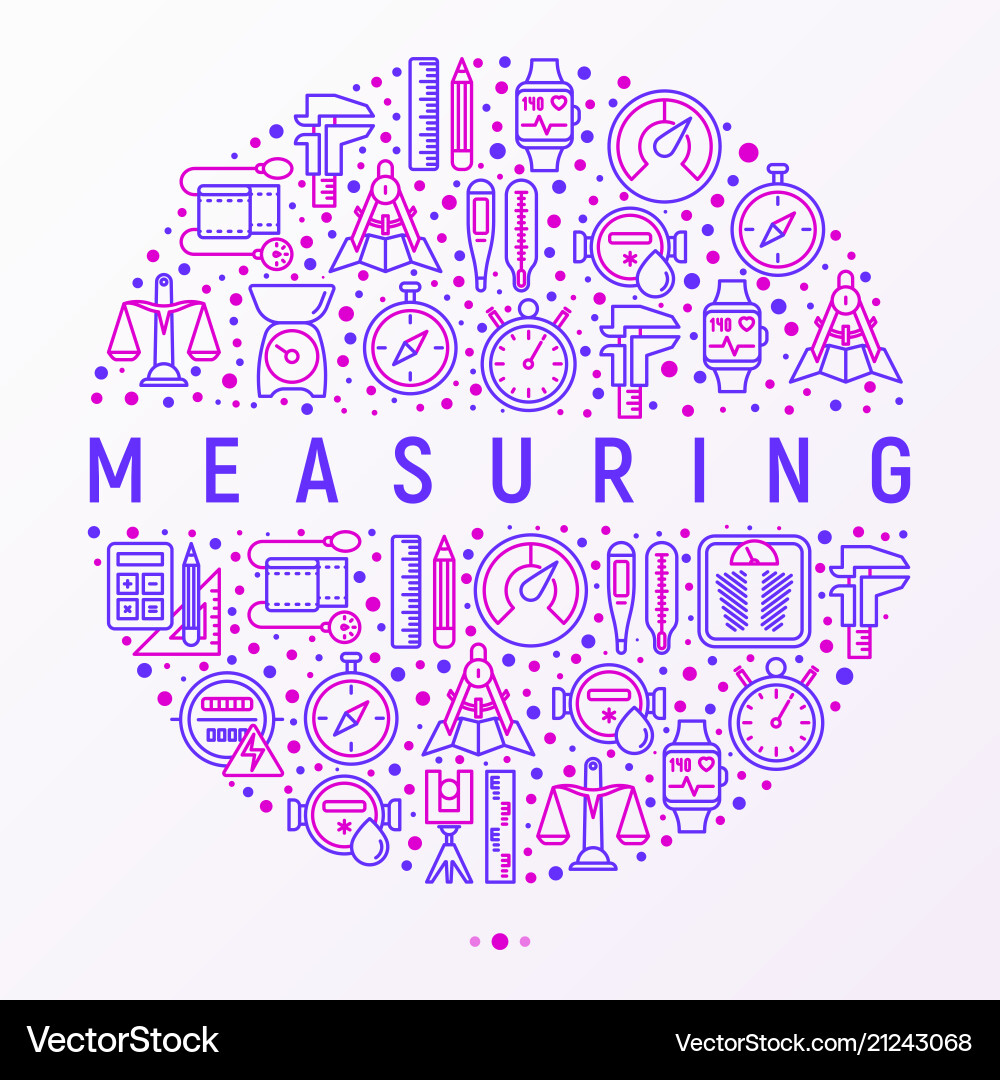 Measuring concept in circle with thin line icons Measuring concept in circle with thin line icons vector image