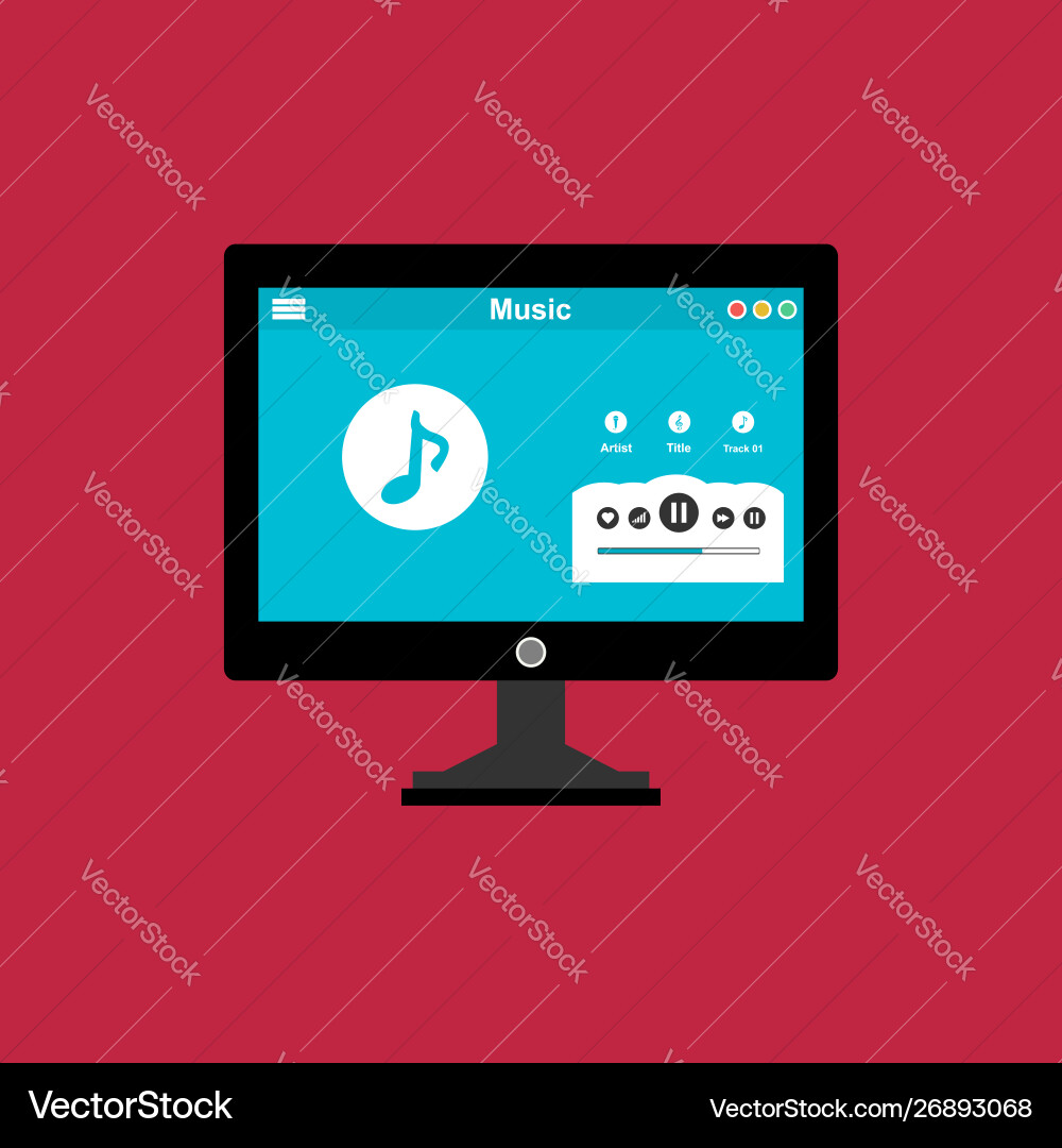 Media player application app template with flat Media player application app template with flat vector image