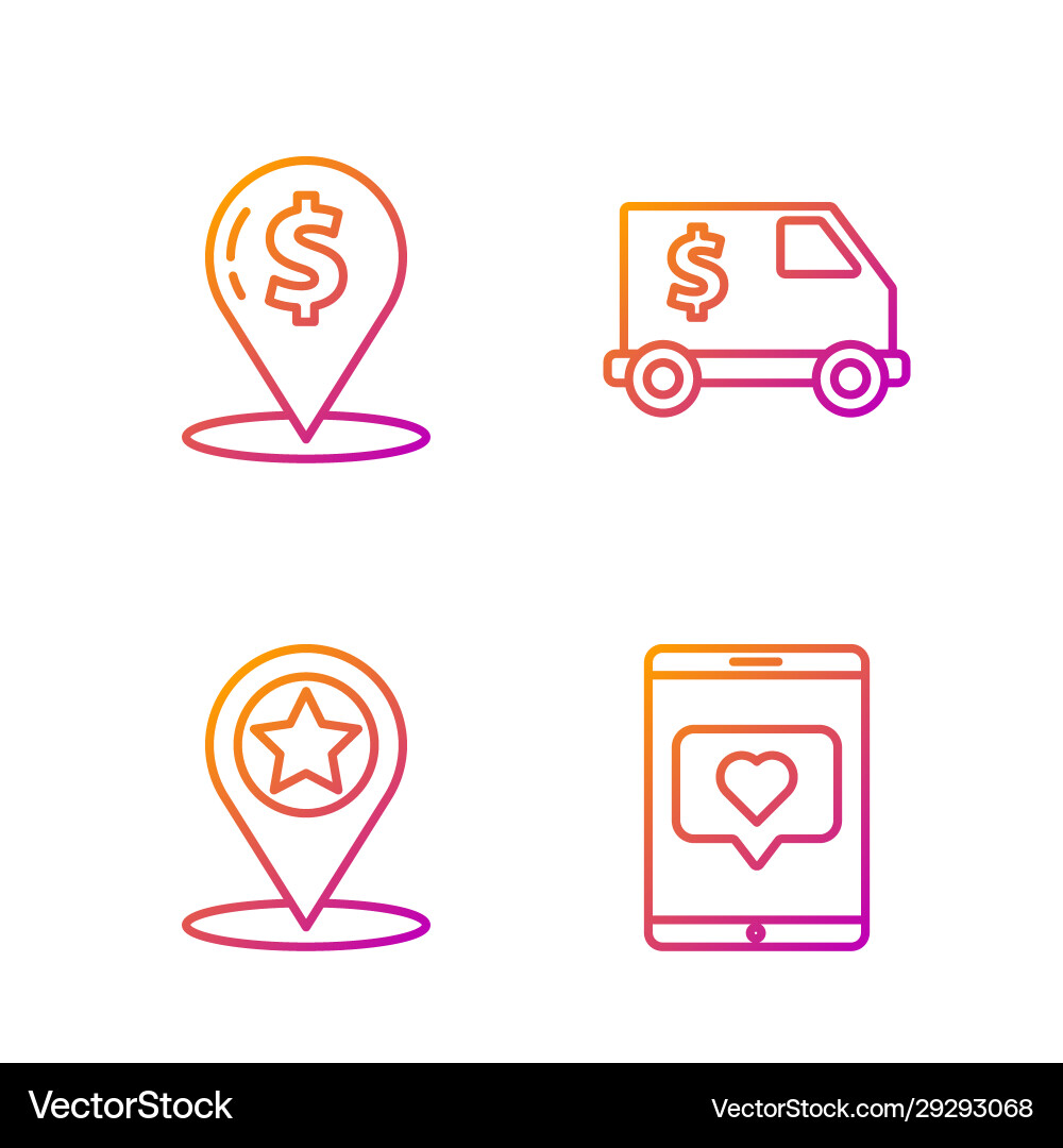Set line mobile phone and like with heart map Set line mobile phone and like with heart map vector image