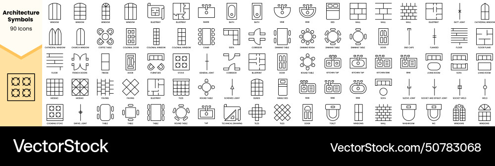Set of architecture symbols icons simple line art Set of architecture symbols icons simple line art vector image
