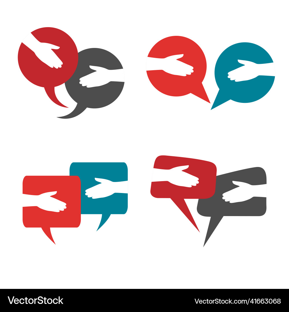 Set of speech bubbles with hands and handshake Set of speech bubbles with hands and handshake vector image