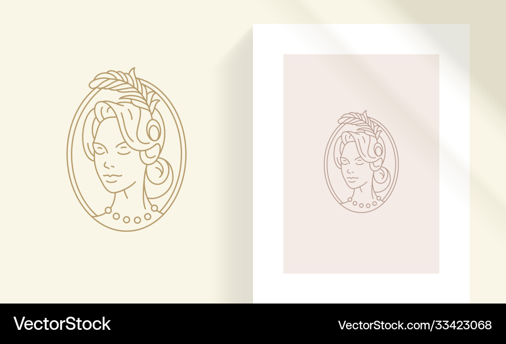 Vintage Frau im ovalen Rahmen Silhouette linear Vintage Frau im ovalen Rahmen Silhouette linear vektorbild