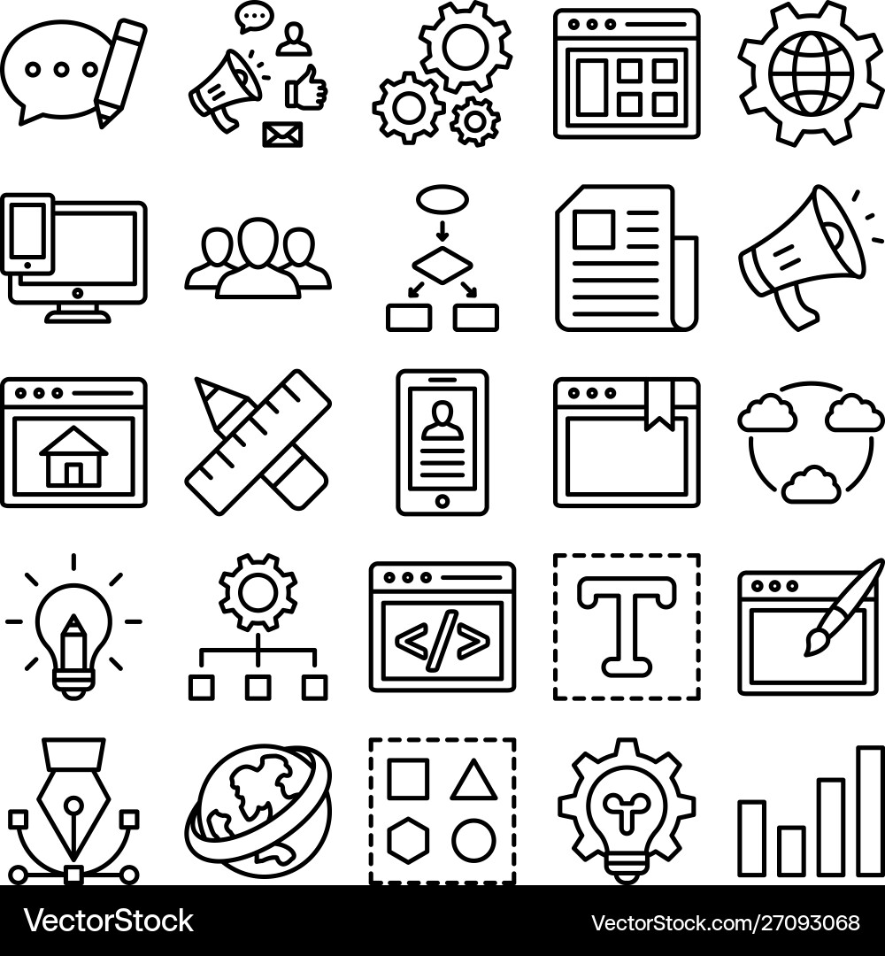 Web and optimization isolated icons set wh vector image
