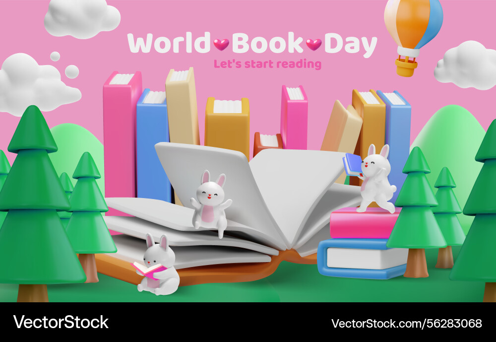 World book day 3d banner design happy World book day 3d banner design happy vector image