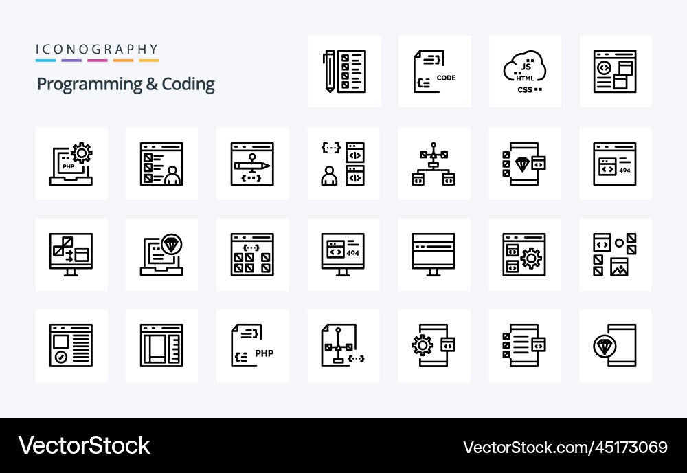 25 programming and coding line icon pack vector image