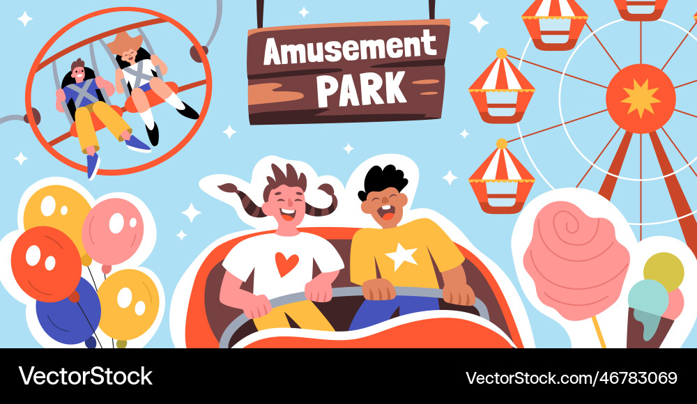 Amusement park flat collage Royalty Free Vector Image