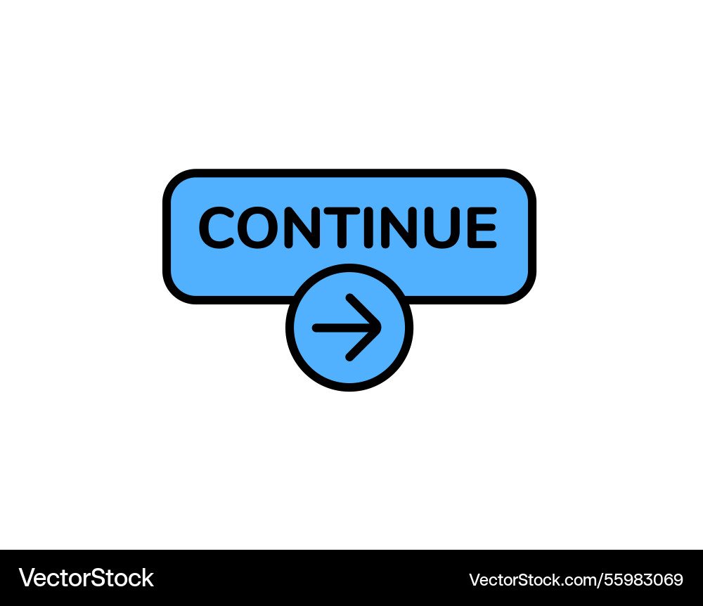 Blue button with arrow symbol and continue text vector image