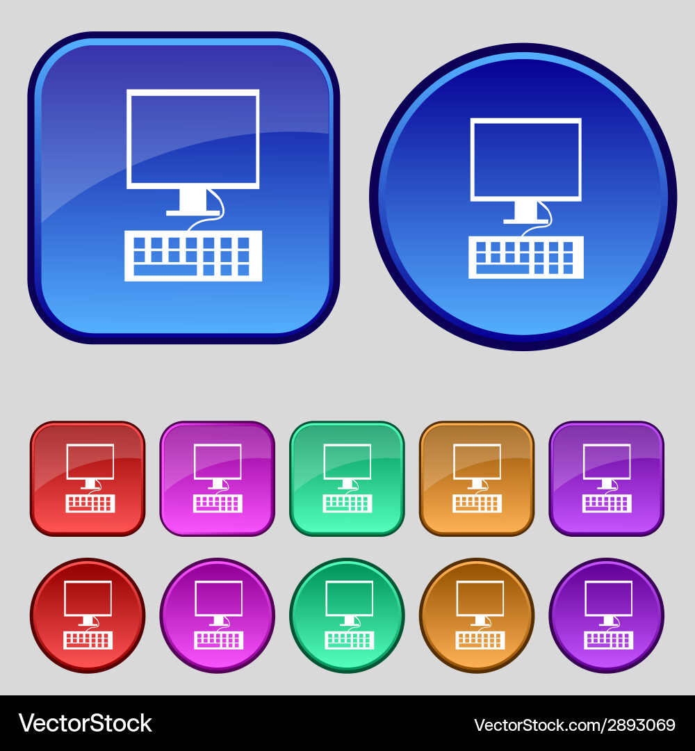 Computer monitor and keyboard icon set colourful vector image