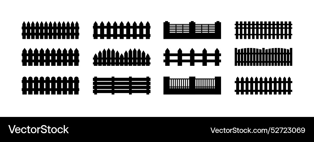 Fence template element icon set isolated Fence template element icon set isolated vector image