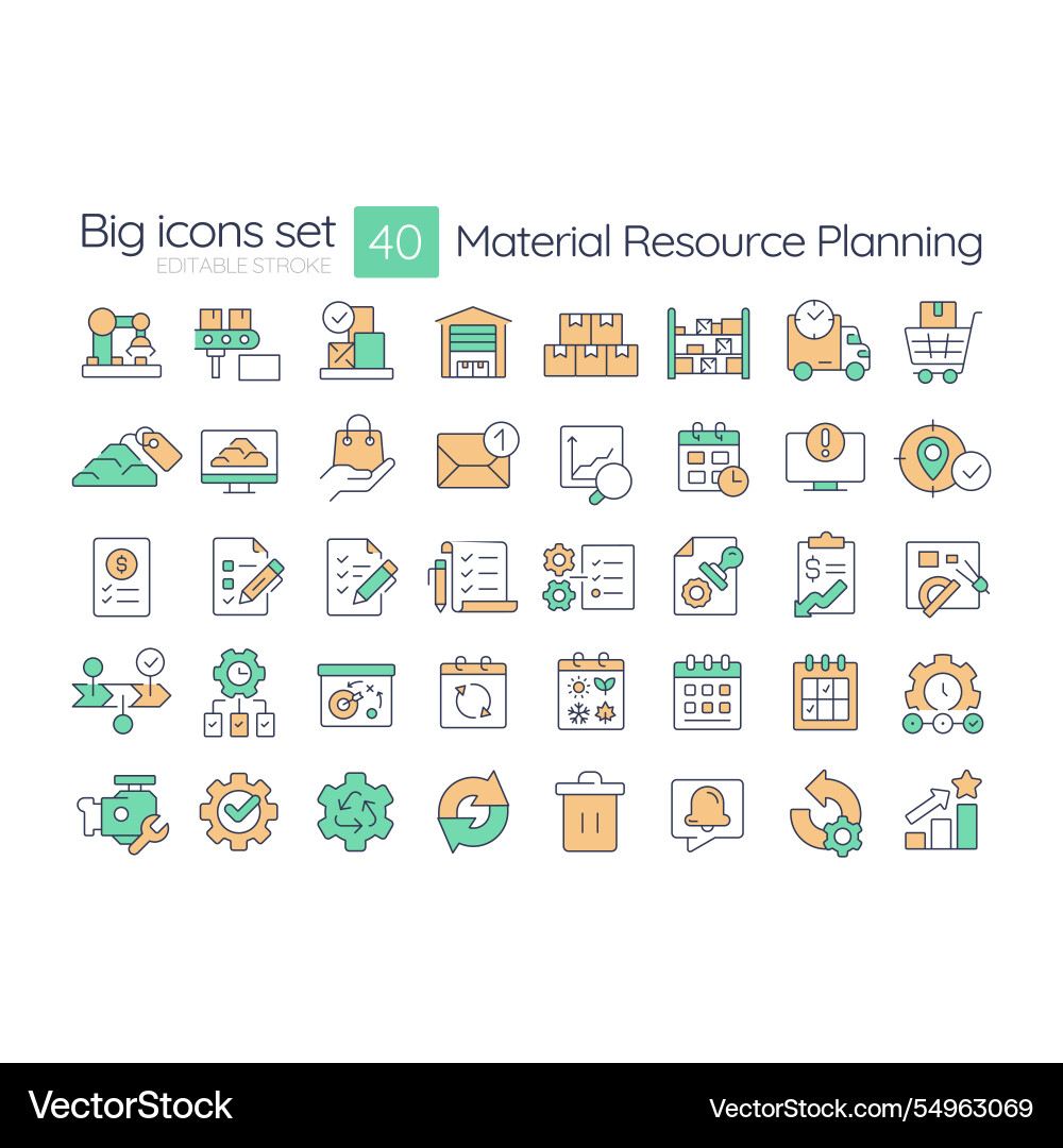 Material resource planning rgb color icons set Material resource planning rgb color icons set vector image