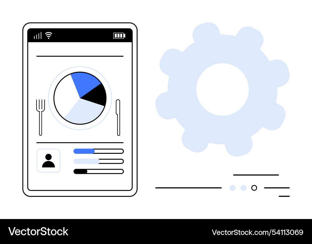 Mobile app displaying pie chart and user Mobile app displaying pie chart and user Vector Image
