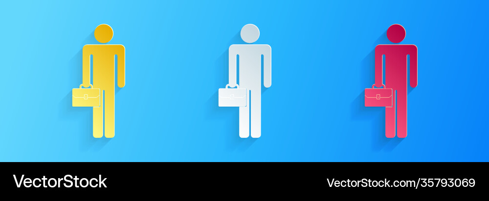 Paper cut businessman man with briefcase icon Paper cut businessman man with briefcase icon vector image