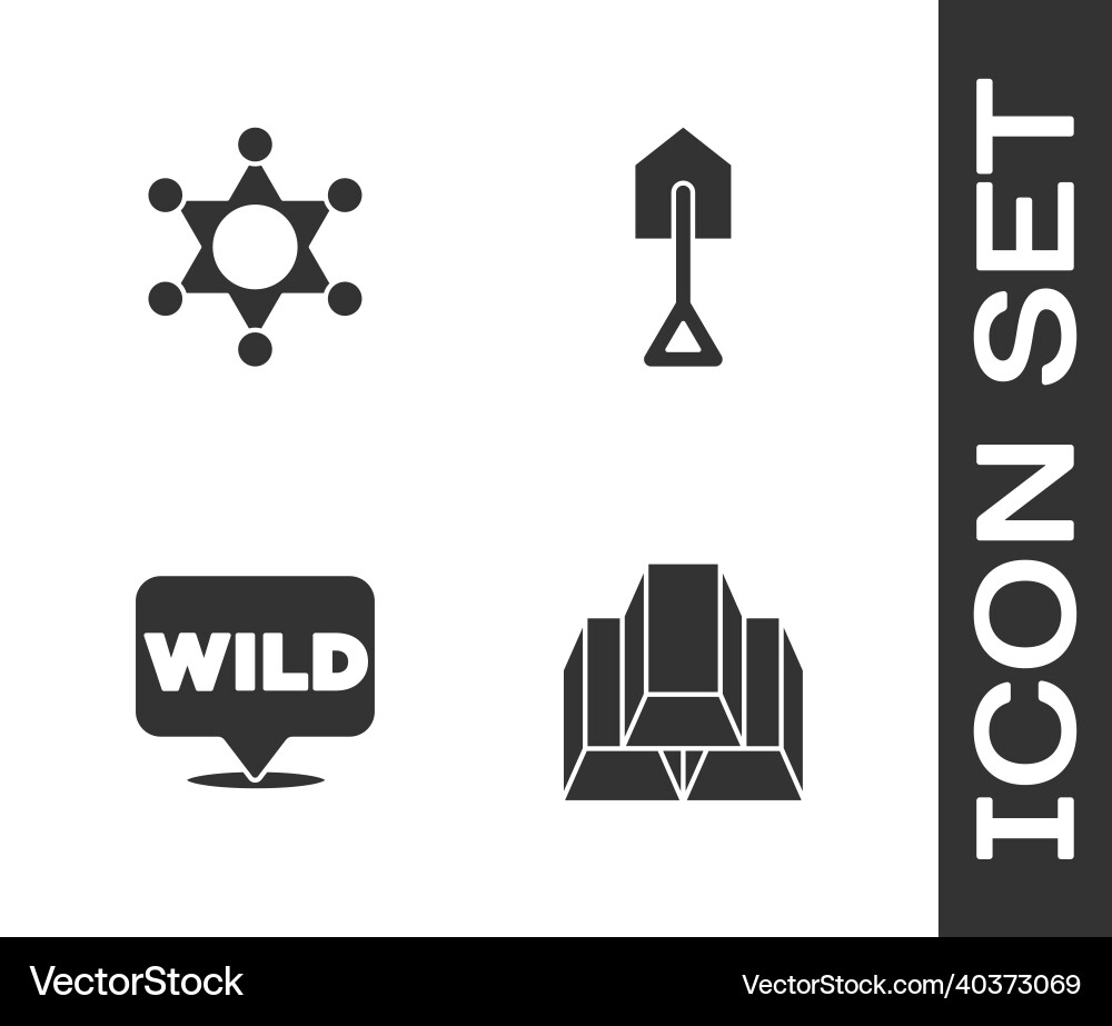 Set gold bars hexagram sheriff pointer to wild Set gold bars hexagram sheriff pointer to wild vector image