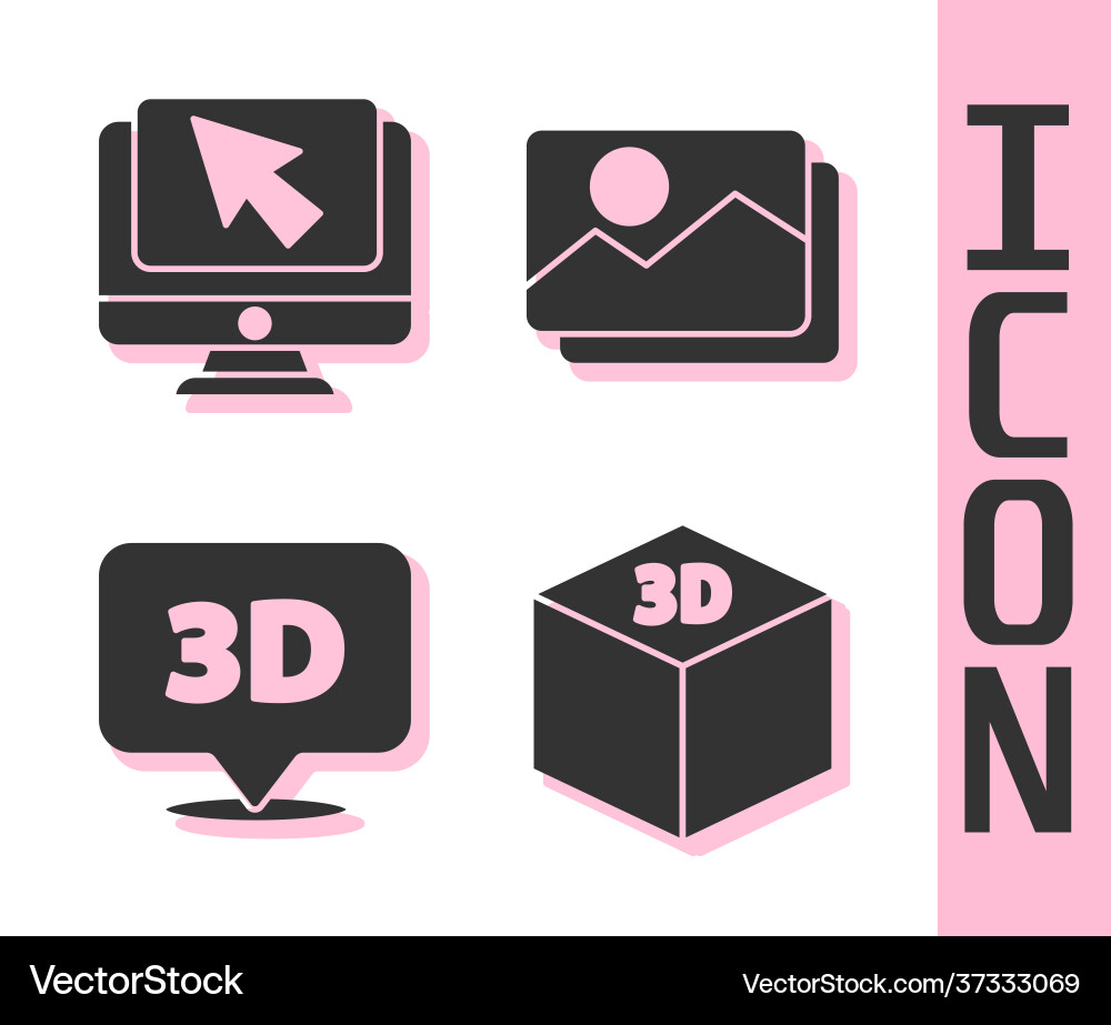 Set isometric cube computer monitor and cursor Set isometric cube computer monitor and cursor vector image