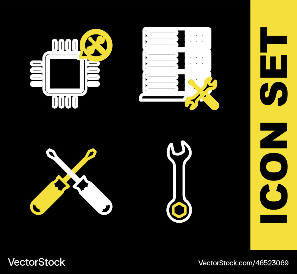 Set line database server service wrench crossed Set line database server service wrench crossed vector image