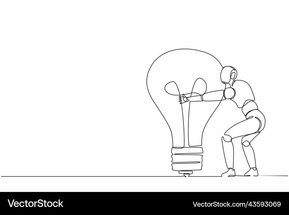 Single continuous line drawing robots hugging Vector Image