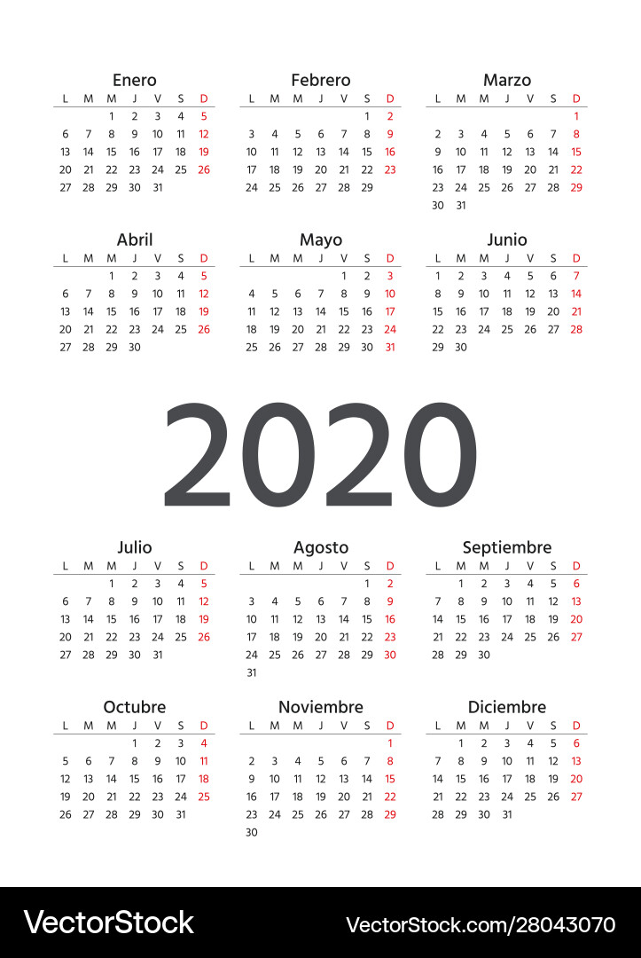 2020 spanish calendar template year planner 2020 spanish calendar template year planner vector image