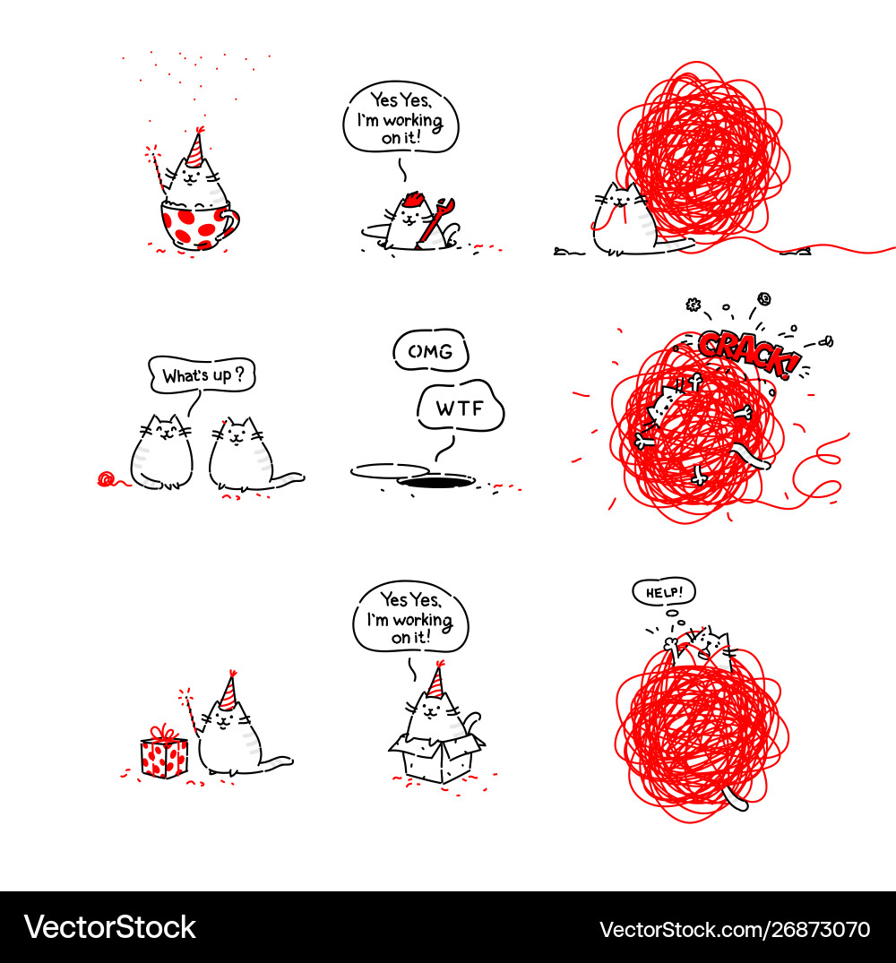 Adventures cat error 404 and coil Adventures cat error 404 and coil Vector Image