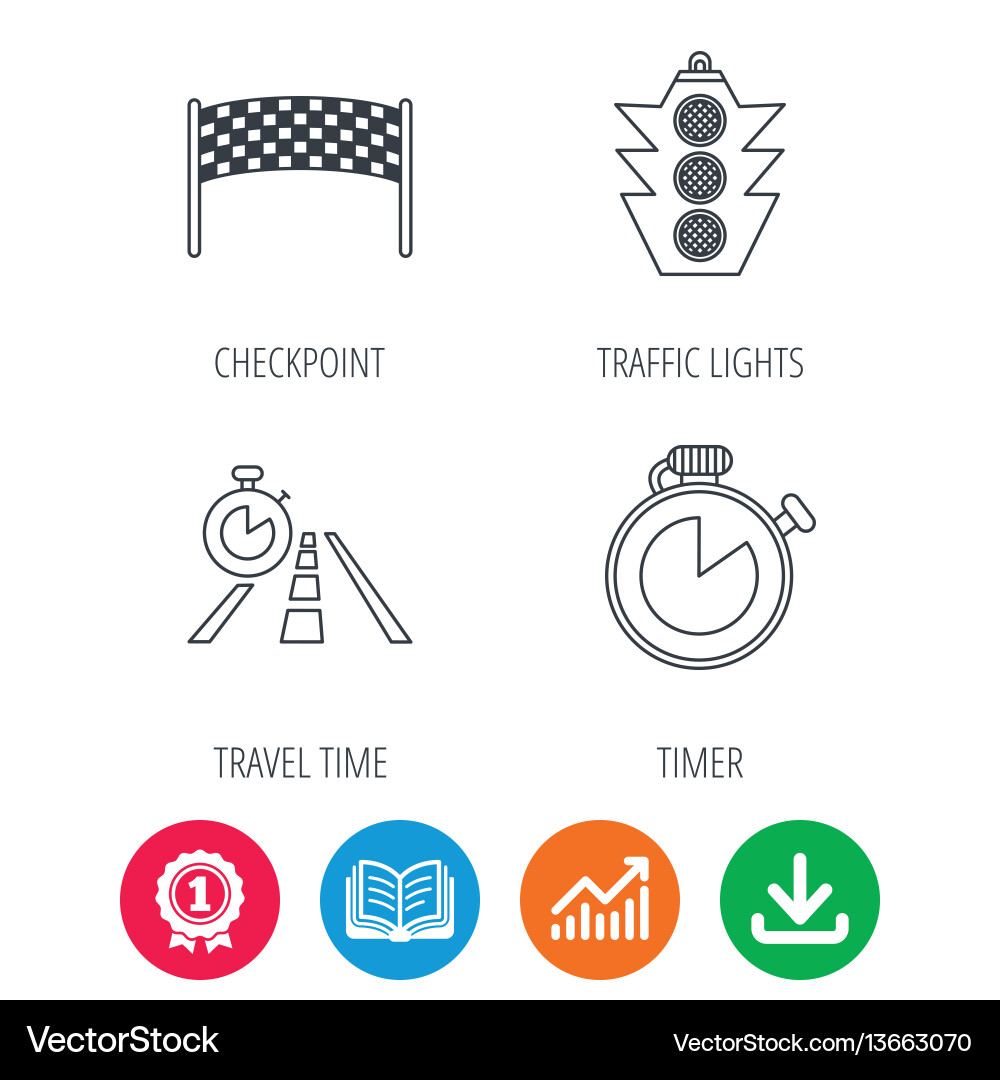 Checkpoint traffic lights and timer icons Vector Image