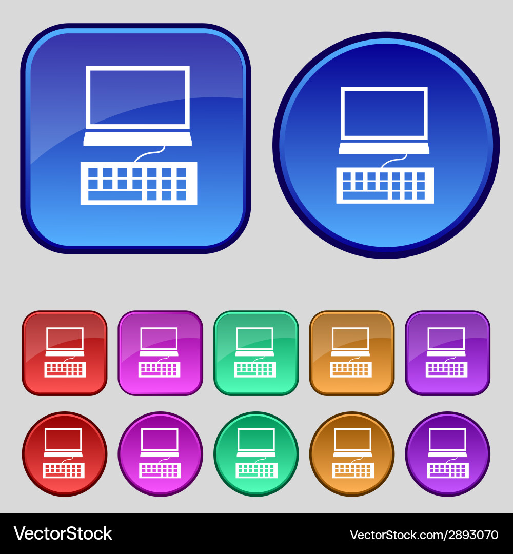 Computer monitor and keyboard icon set colourful vector image